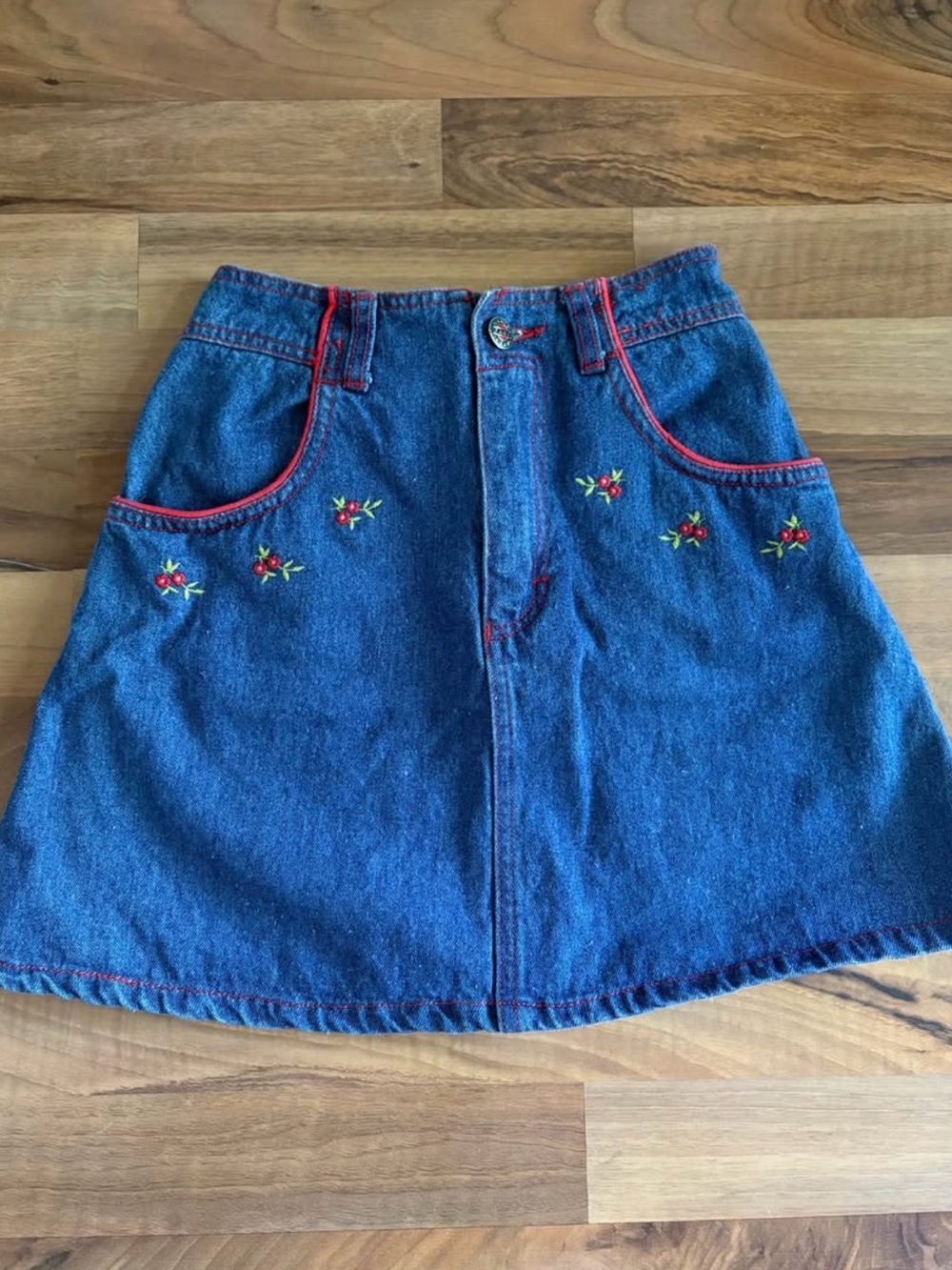 Vintage little girl denim embroidered skirt